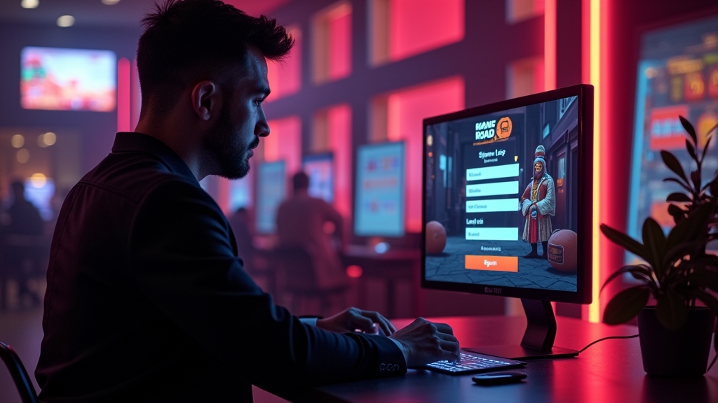 Player completing a demo account registration form in a dark casino setting
